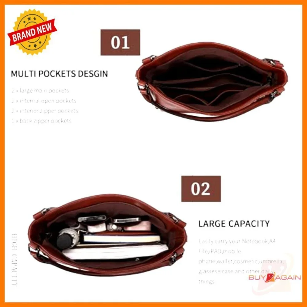 Large PU Leather Hobo Bag Adjustable Strap Multiple Pockets Tote Crossbody